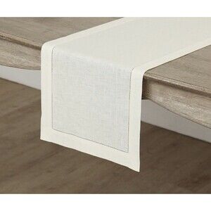 Solino Home Cotton Linen Hemstitch Table Runner for Spring Luxury Ivory 14X36